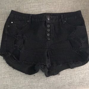 Black distressed denim shorts